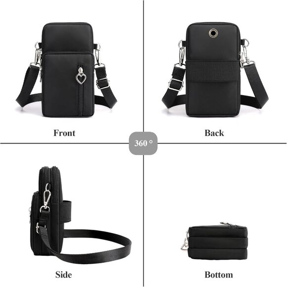 Women's Black 1 Small Crossbody Waterproof Nylon Purses Mini Shoulder Travel Bag - Picture 3 of 6